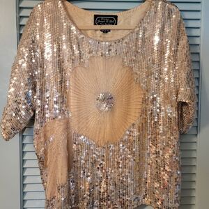 Jewel Sequin Floral Beige Blouse